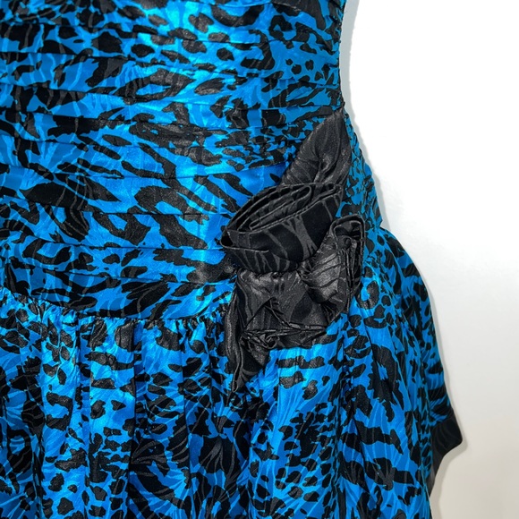 80s AJ Bari Blue and Black Animal Print Strapless Prom Party Dress - Picture 4 of 16